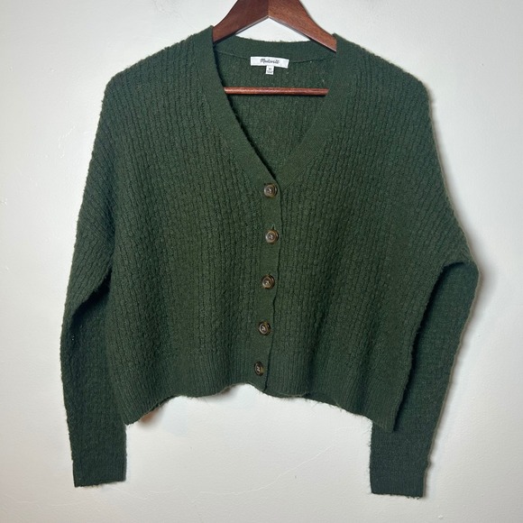 Madewell Sweaters - Madewell‎ Forest Green Textured Knit Button Front Cardigan Sweater XS